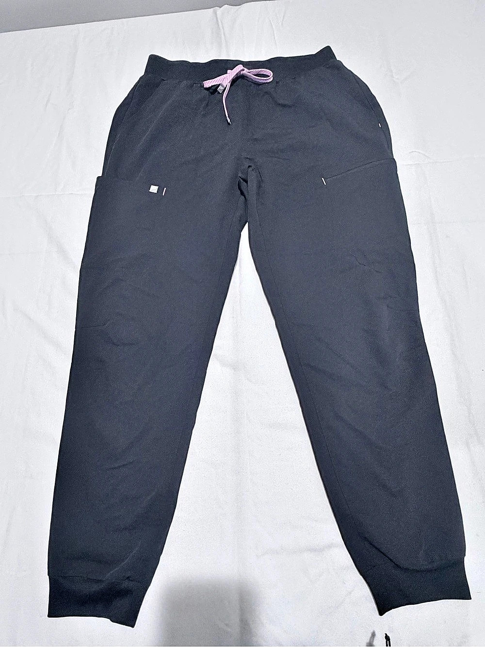Fabletics Women’s Large Black Jogger Pants Pink Accents Zip Pockets Activewear